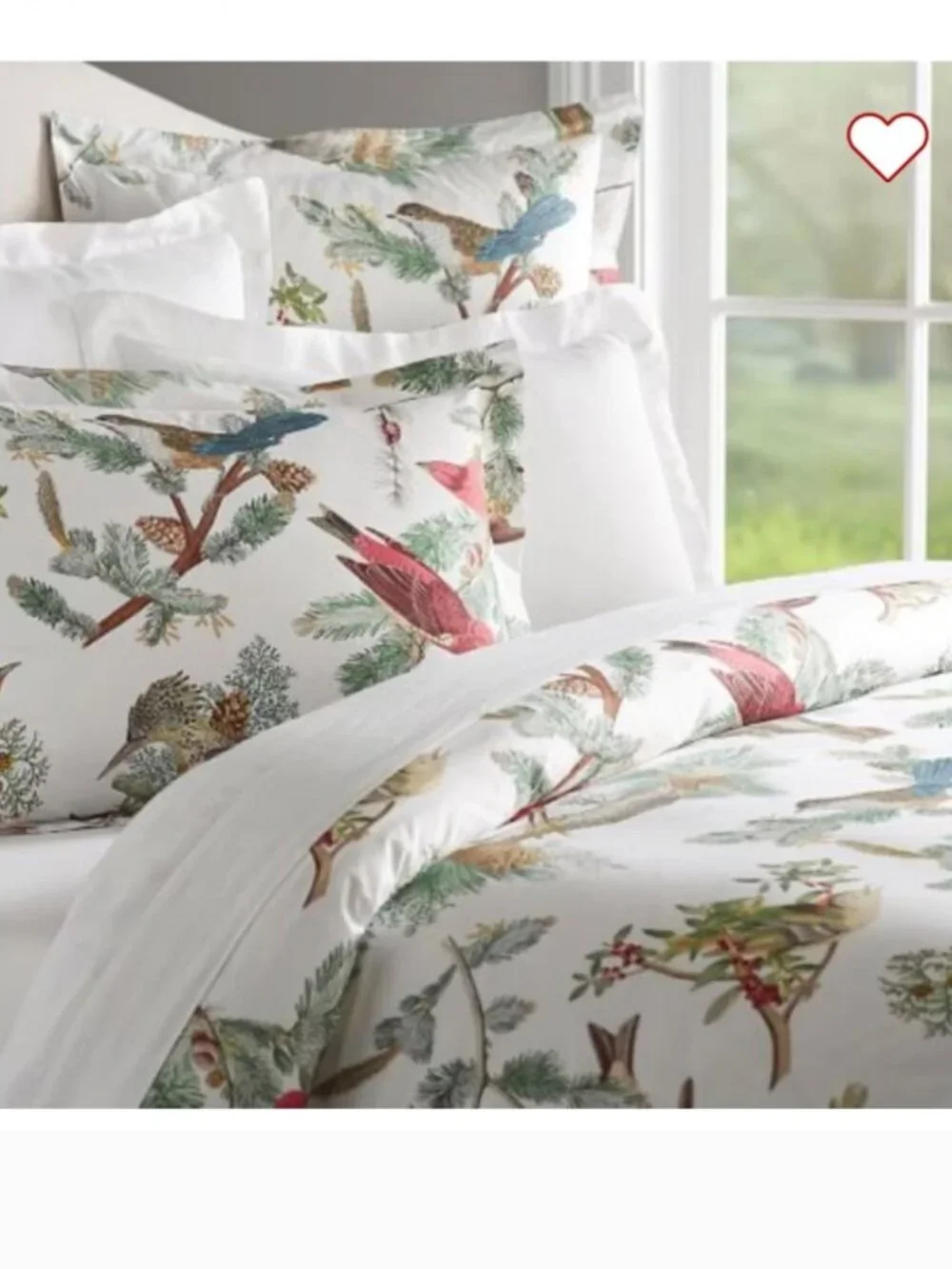 Pottery Barn Duvet Cover Fauna Birds Full/Queen White Cotton Woodsy Cabin Charm